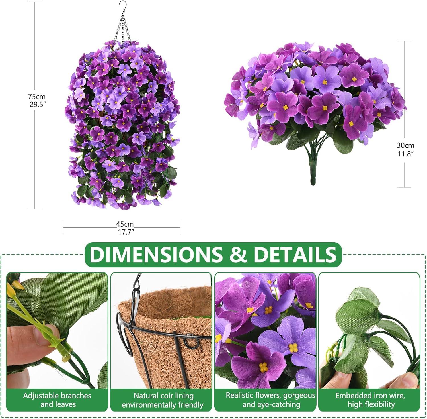 imageHomsunny Artificial Faux Flowers Plants Hanging Basket for Outdoors Spring Decor Fake Hanging Flower UV Resisitant Silk Begonia in Planter for Outside Porch Patio BalconyLight Purpledeep Fuchsia