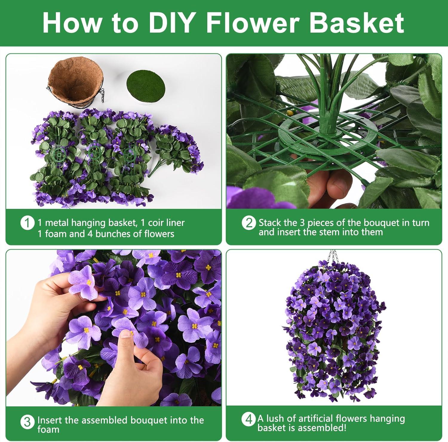 imageHomsunny Artificial Faux Flowers Plants Hanging Basket for Outdoors Spring Decor Fake Hanging Flower UV Resisitant Silk Begonia in Planter for Outside Porch Patio BalconyDeep Purplelight Purple