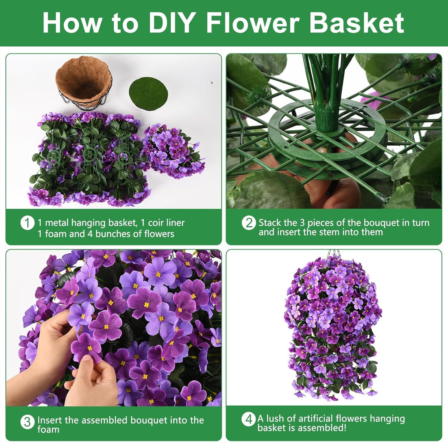 imageHomsunny Artificial Faux Flowers Plants Hanging Basket for Outdoors Spring Decor Fake Hanging Flower UV Resisitant Silk Begonia in Planter for Outside Porch Patio BalconyLight Purpledeep Fuchsia