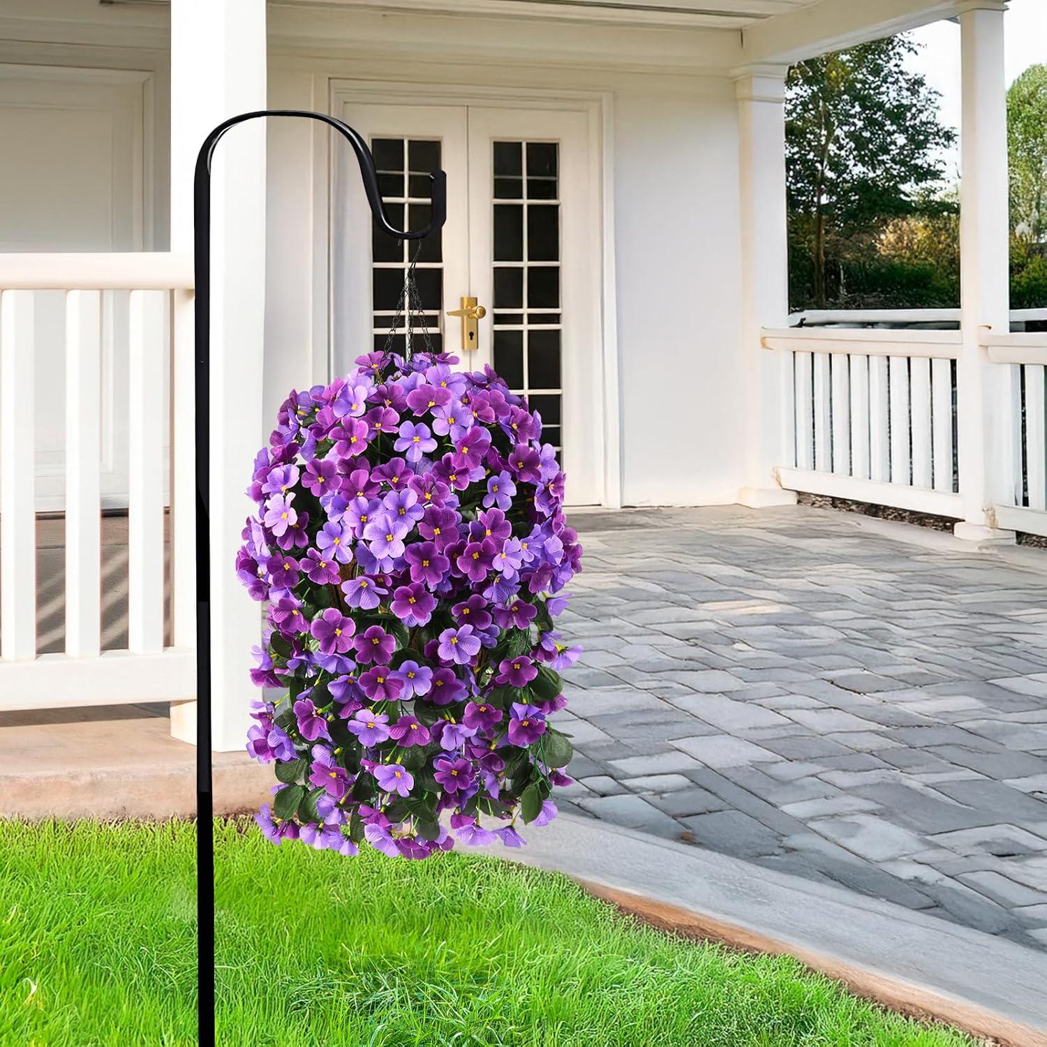 imageHomsunny Artificial Faux Flowers Plants Hanging Basket for Outdoors Spring Decor Fake Hanging Flower UV Resisitant Silk Begonia in Planter for Outside Porch Patio BalconyLight Purpledeep Fuchsia