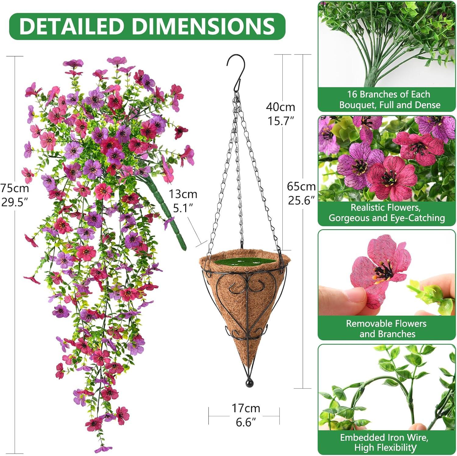 imageHomsunny Artificial Flowers Hanging Basket for Outdoor Spring Decor Fake Hanging Plants Faux Mums UV Resistant Silk Daisy for Outside Front Porch Patio Balcony Garden BackyardPurplefuchsia
