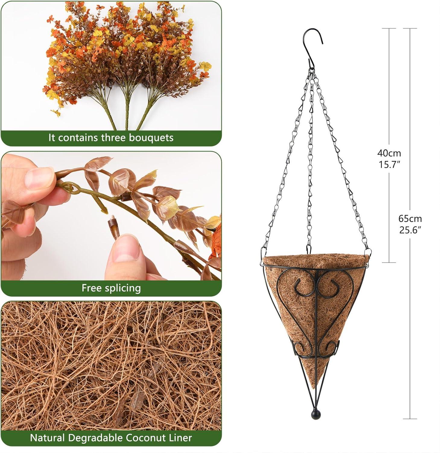 imageHomsunny Artificial Flowers Hanging Basket for Outdoor Spring Decor Fake Hanging Plants Faux Mums UV Resistant Silk Daisy for Outside Front Porch Patio Balcony Garden BackyardOrange Yellow