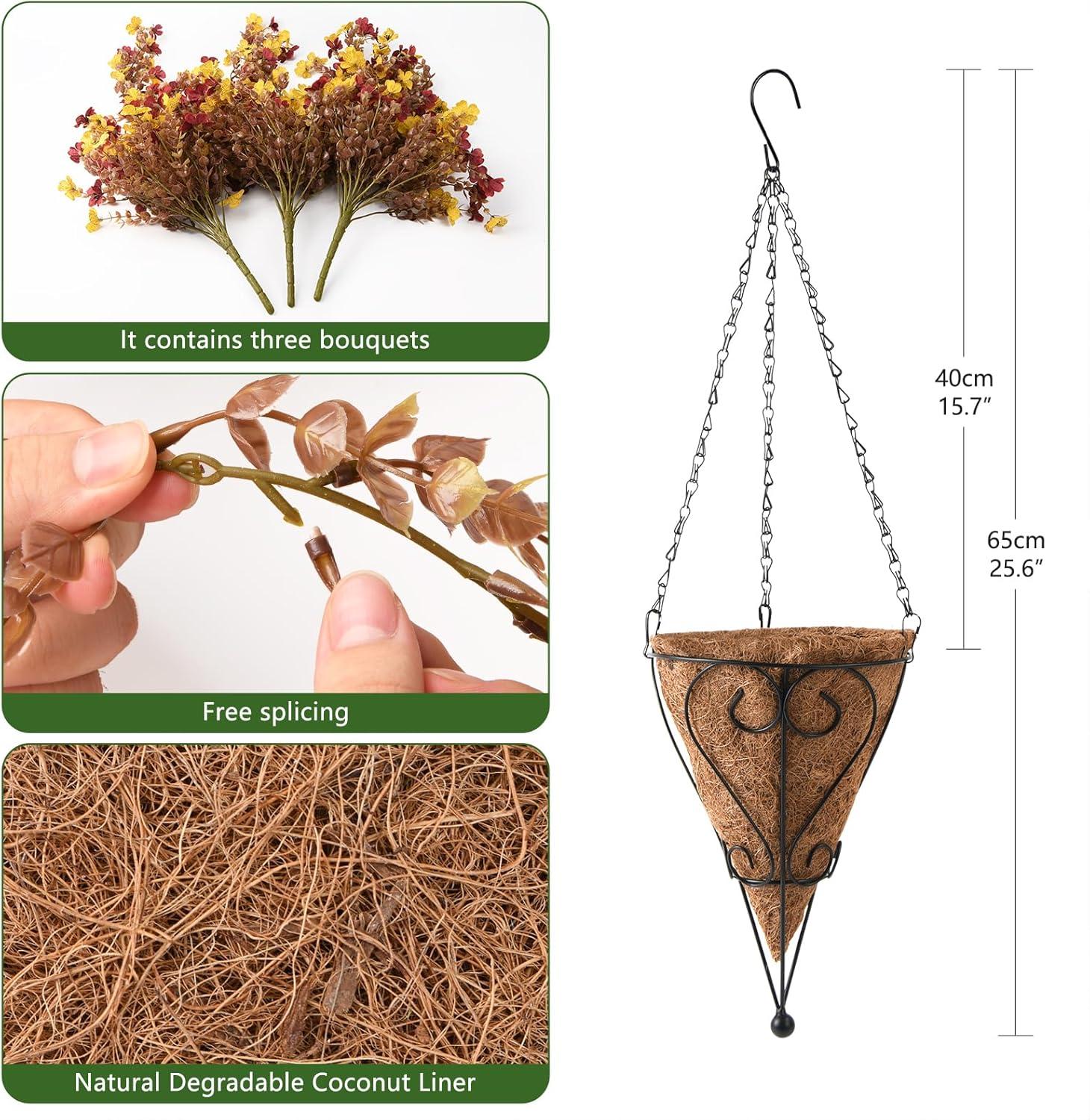 imageHomsunny Artificial Flowers Hanging Basket for Outdoor Spring Decor Fake Hanging Plants Faux Mums UV Resistant Silk Daisy for Outside Front Porch Patio Balcony Garden BackyardYellow Brown