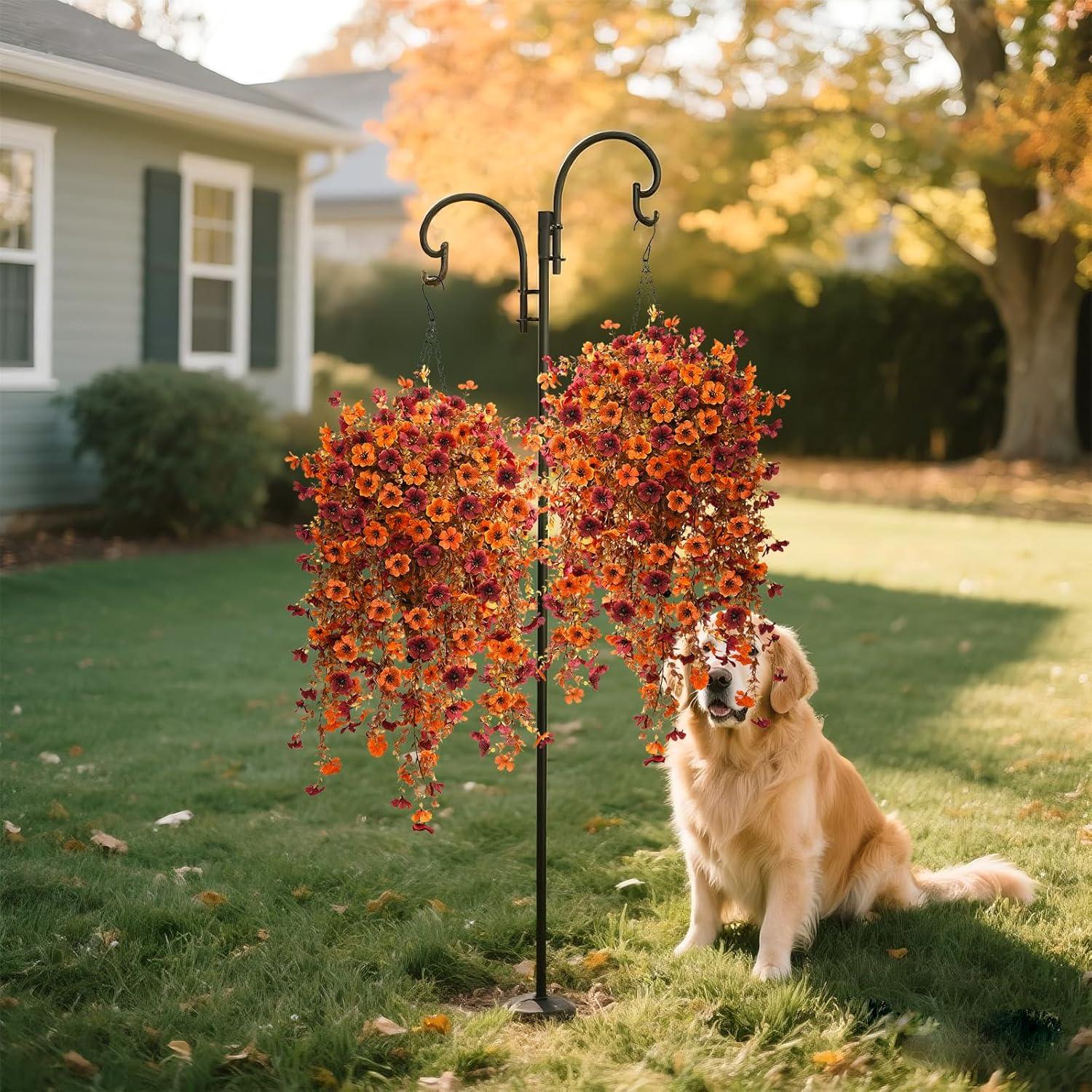 imageHomsunny Artificial Flowers Hanging Basket for Outdoor Spring Decor Fake Hanging Plants Faux Mums UV Resistant Silk Daisy for Outside Front Porch Patio Balcony Garden BackyardOrange Brown