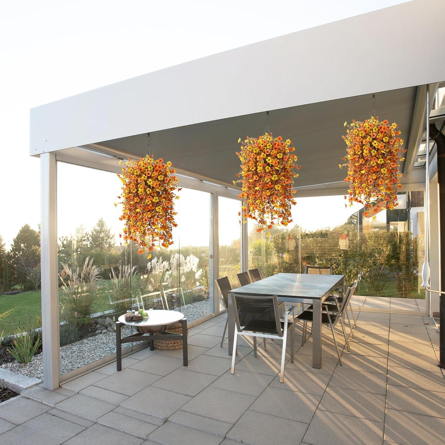 imageHomsunny Artificial Flowers Hanging Basket for Outdoor Spring Decor Fake Hanging Plants Faux Mums UV Resistant Silk Daisy for Outside Front Porch Patio Balcony Garden BackyardOrange Yellow