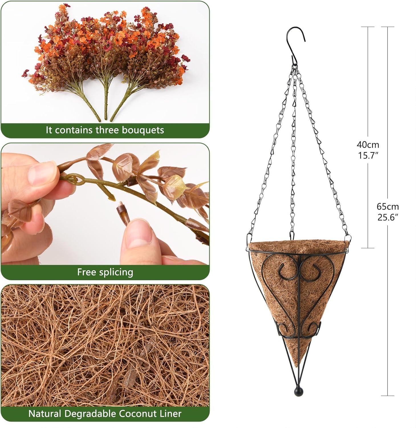 imageHomsunny Artificial Flowers Hanging Basket for Outdoor Spring Decor Fake Hanging Plants Faux Mums UV Resistant Silk Daisy for Outside Front Porch Patio Balcony Garden BackyardOrange Brown