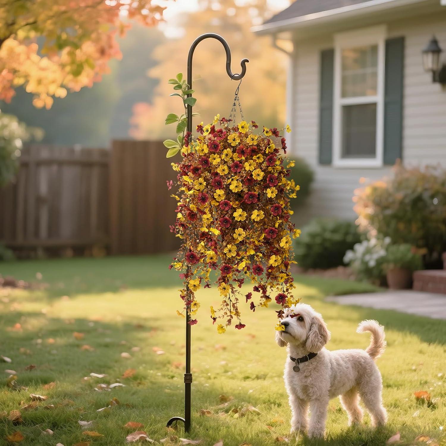 imageHomsunny Artificial Flowers Hanging Basket for Outdoor Spring Decor Fake Hanging Plants Faux Mums UV Resistant Silk Daisy for Outside Front Porch Patio Balcony Garden BackyardYellow Brown