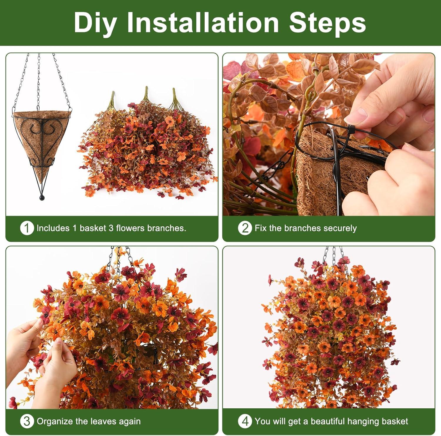 imageHomsunny Artificial Flowers Hanging Basket for Outdoor Spring Decor Fake Hanging Plants Faux Mums UV Resistant Silk Daisy for Outside Front Porch Patio Balcony Garden BackyardYellow Brown