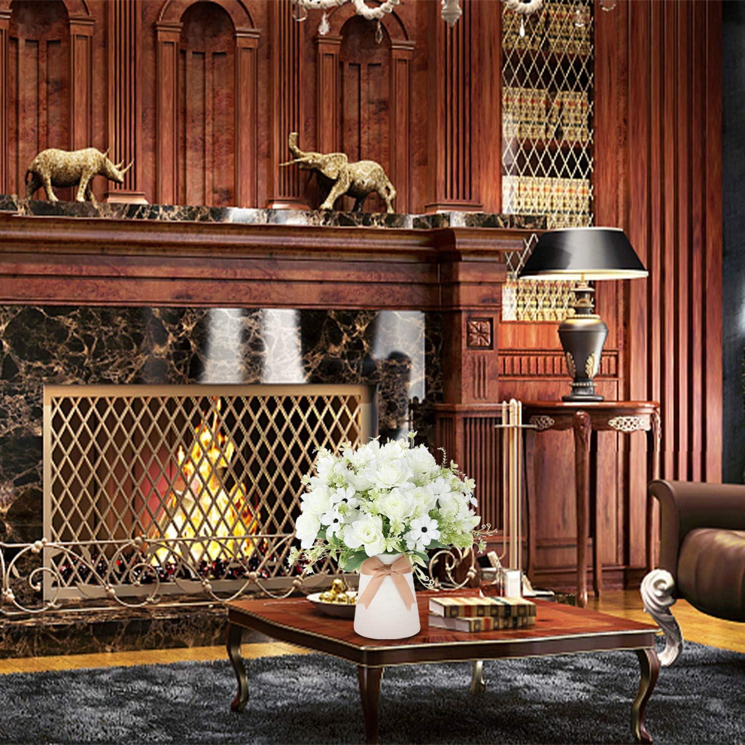 imageHomsunny Artificial Flowers in Vase Fake Gardenia Flowers with Ceramics Vase Silk Flower Arrangements for Homes Offices Dinning Roon Table Kitchen Desktop Decorate White