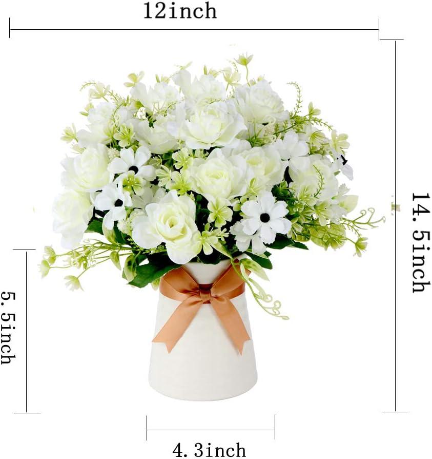imageHomsunny Artificial Flowers in Vase Fake Gardenia Flowers with Ceramics Vase Silk Flower Arrangements for Homes Offices Dinning Roon Table Kitchen Desktop Decorate White