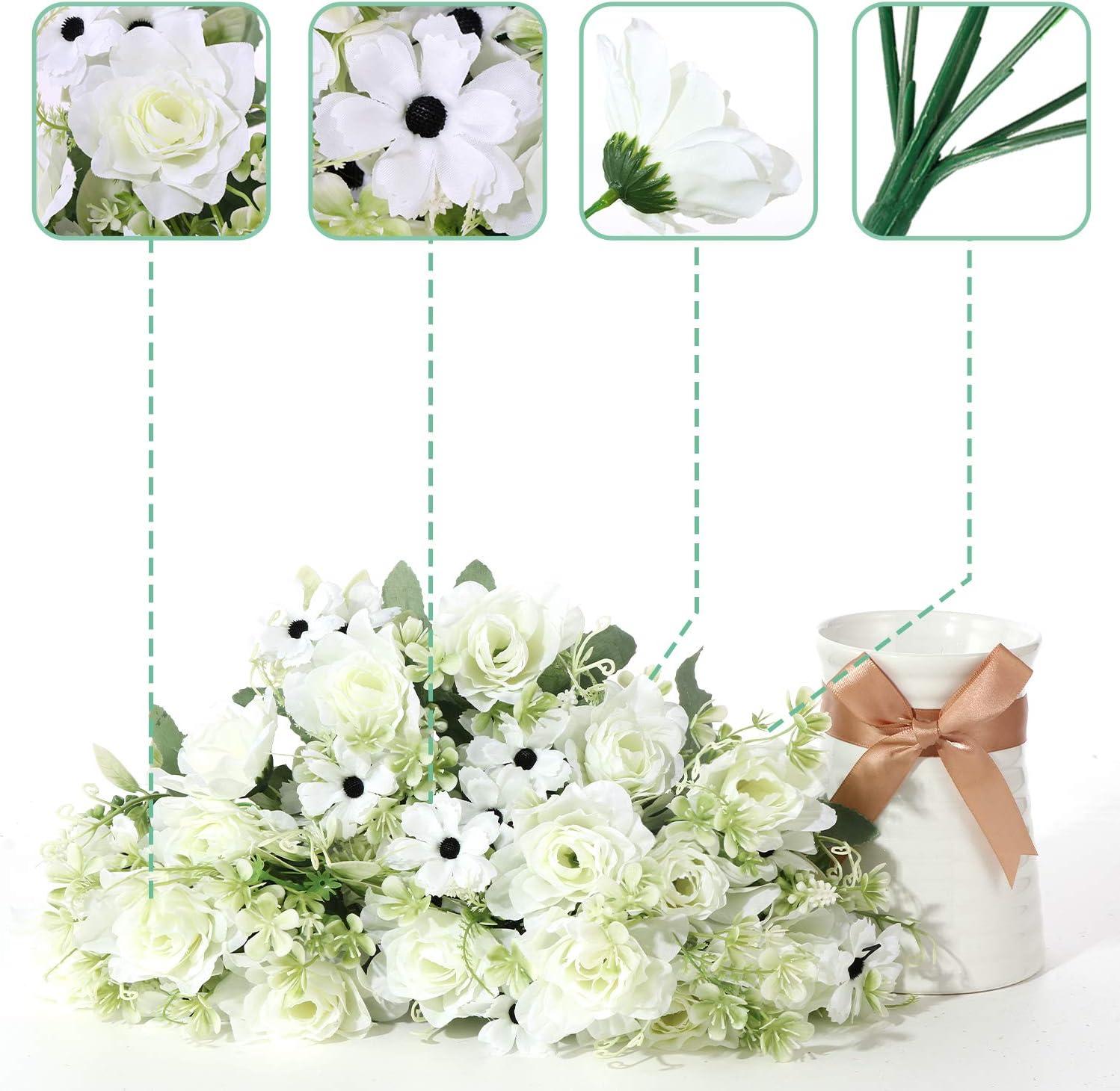 imageHomsunny Artificial Flowers in Vase Fake Gardenia Flowers with Ceramics Vase Silk Flower Arrangements for Homes Offices Dinning Roon Table Kitchen Desktop Decorate White