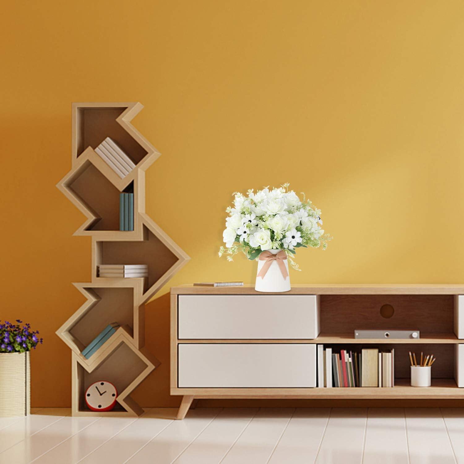 imageHomsunny Artificial Flowers in Vase Fake Gardenia Flowers with Ceramics Vase Silk Flower Arrangements for Homes Offices Dinning Roon Table Kitchen Desktop Decorate White