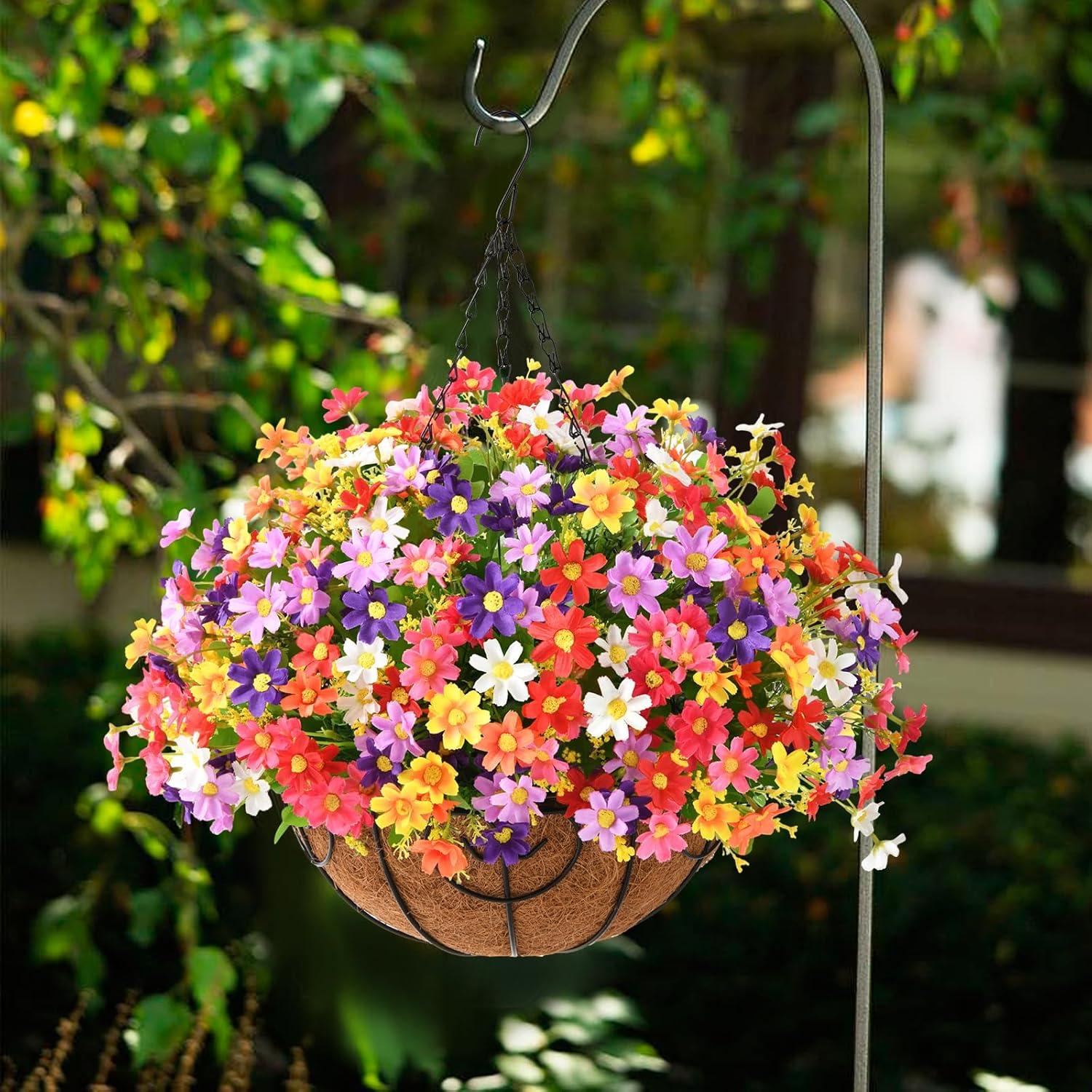 imageHomsunny Artificial Hanging Baskets Flowers Plants Outdoor Porch Spring DecorationFake Silk Flower Daisy Arrangement for Indoor Patio Lawn Garden Home Summer DecorOrangeMix