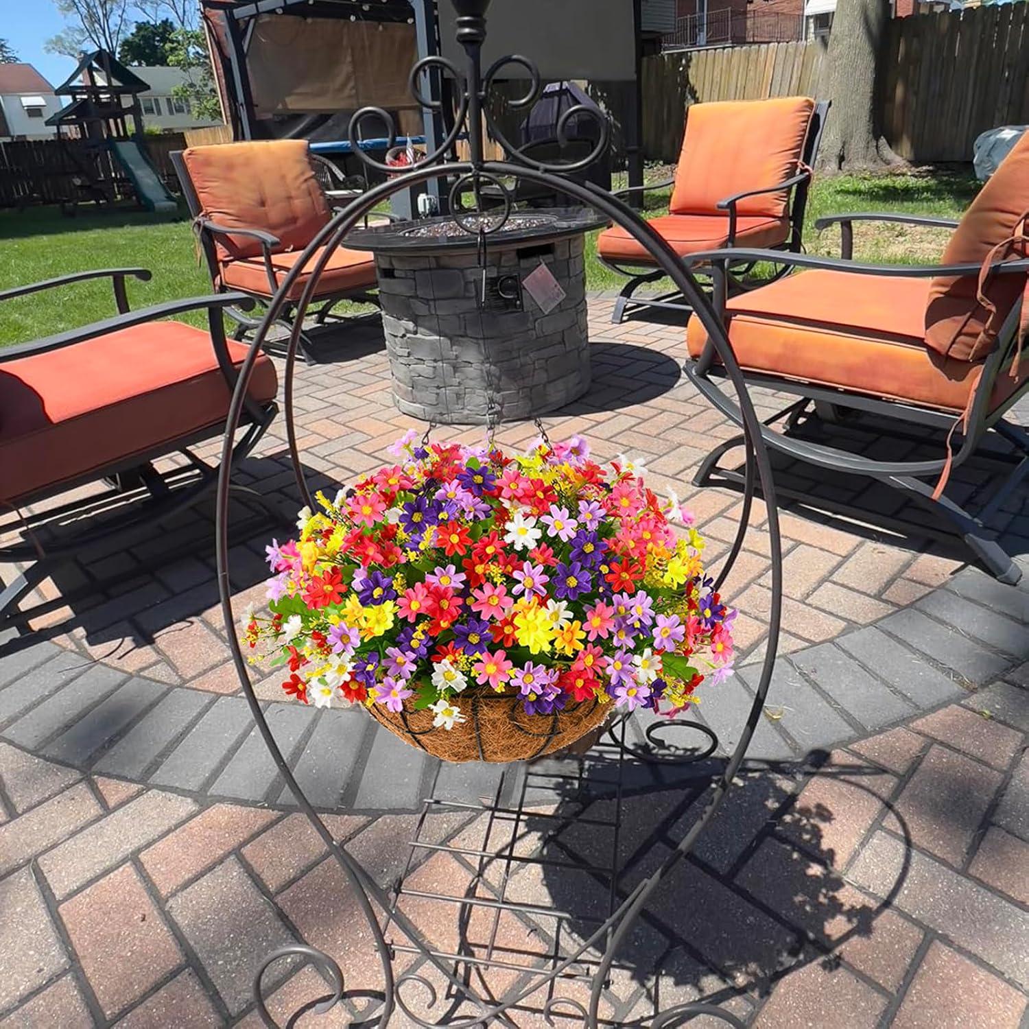 imageHomsunny Artificial Hanging Baskets Flowers Plants Outdoor Porch Spring DecorationFake Silk Flower Daisy Arrangement for Indoor Patio Lawn Garden Home Summer DecorOrangeMix