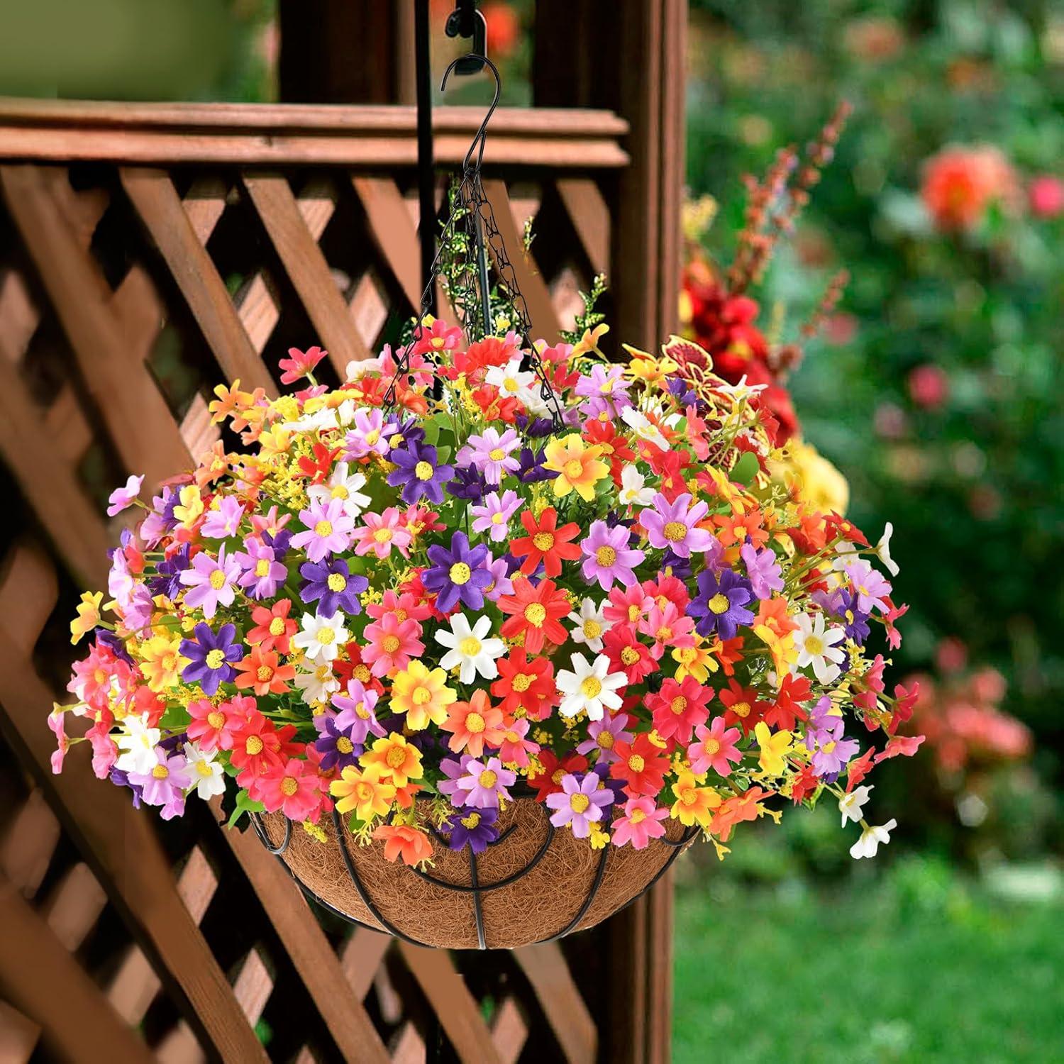 imageHomsunny Artificial Hanging Baskets Flowers Plants Outdoor Porch Spring DecorationFake Silk Flower Daisy Arrangement for Indoor Patio Lawn Garden Home Summer DecorOrangeMix