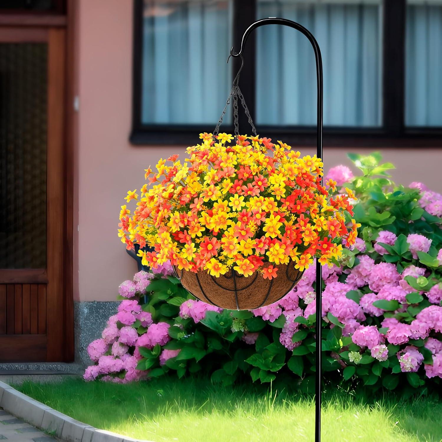 imageHomsunny Artificial Hanging Baskets Flowers Plants Outdoor Porch Spring DecorationFake Silk Flower Daisy Arrangement for Indoor Patio Lawn Garden Home Summer DecorOrangeOrange