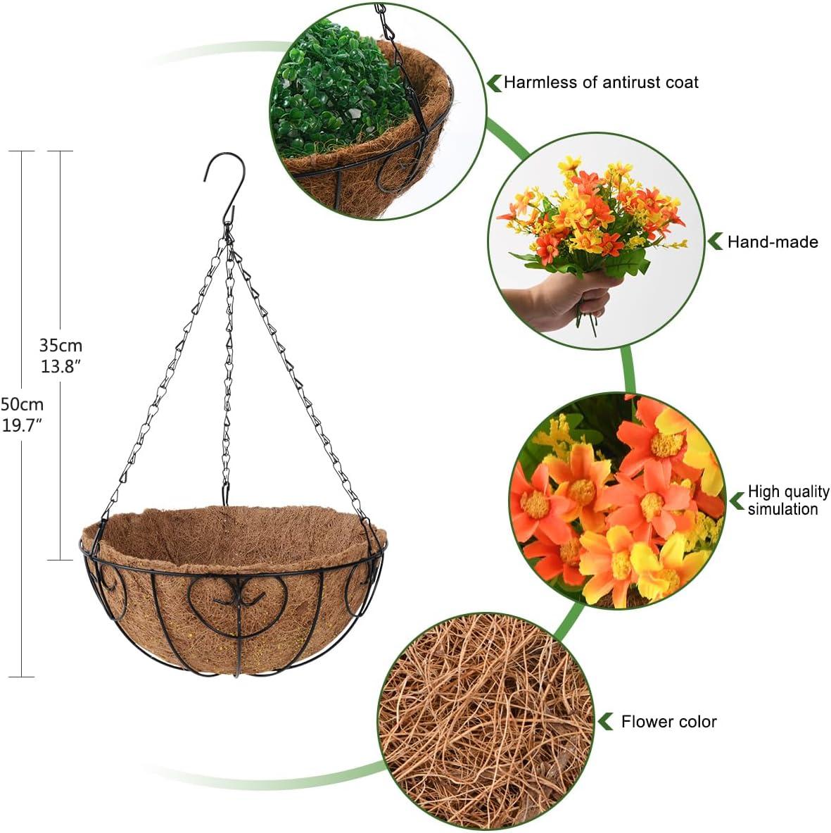 imageHomsunny Artificial Hanging Baskets Flowers Plants Outdoor Porch Spring DecorationFake Silk Flower Daisy Arrangement for Indoor Patio Lawn Garden Home Summer DecorOrangeOrange