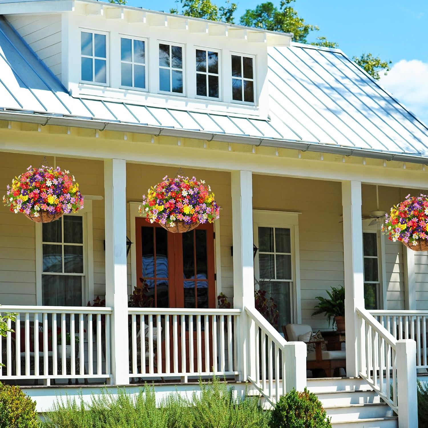 imageHomsunny Artificial Hanging Baskets Flowers Plants Outdoor Porch Spring DecorationFake Silk Flower Daisy Arrangement for Indoor Patio Lawn Garden Home Summer DecorOrangeMix