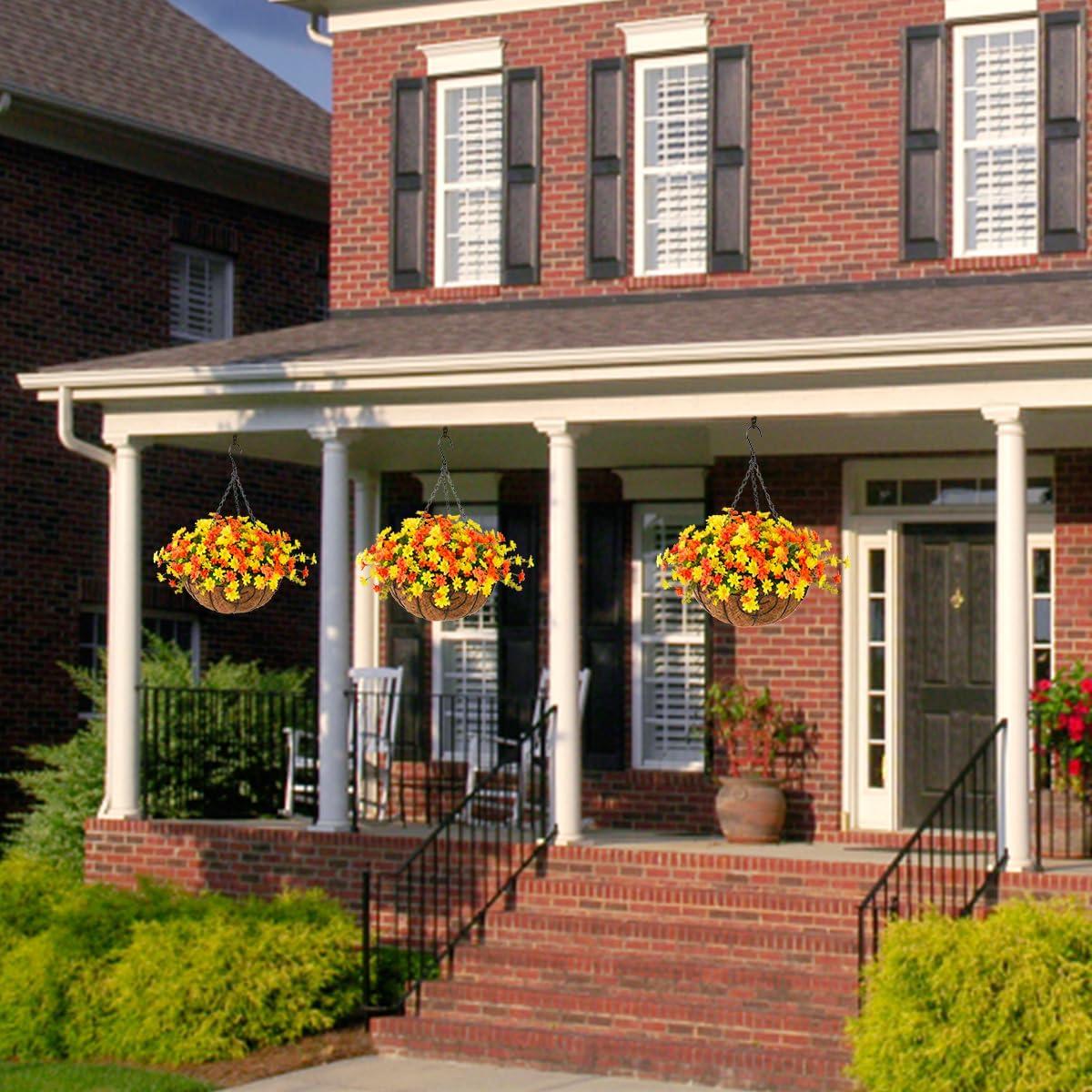 imageHomsunny Artificial Hanging Baskets Flowers Plants Outdoor Porch Spring DecorationFake Silk Flower Daisy Arrangement for Indoor Patio Lawn Garden Home Summer DecorOrangeOrange