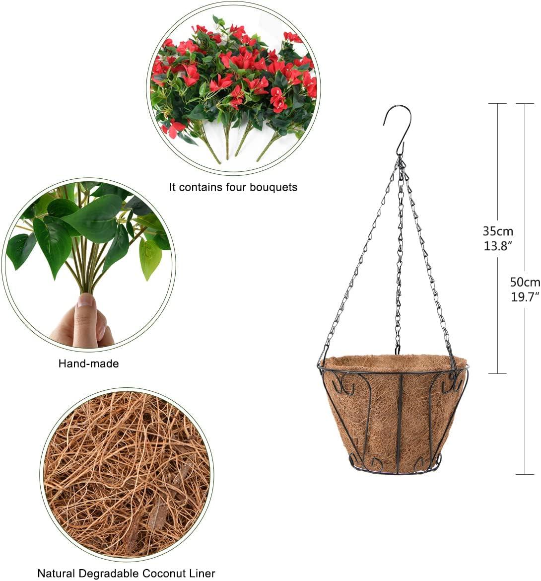 imageHomsunny Artificial Hanging Flowers Plants Basket for Outdoor Decoration4 PCS Faux Silk Bougainvillea Vine Flowers Look Real UV Resistant for Outside Porch Patio Yard Garden Decor PurpleRed