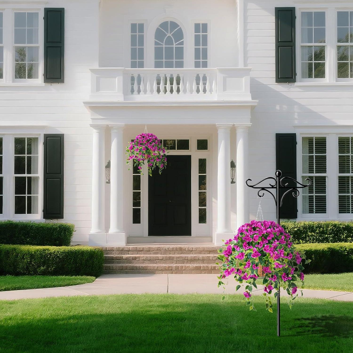 imageHomsunny Artificial Hanging Flowers Plants Basket for Outdoor Decoration4 PCS Faux Silk Bougainvillea Vine Flowers Look Real UV Resistant for Outside Porch Patio Yard Garden Decor PurplePurple