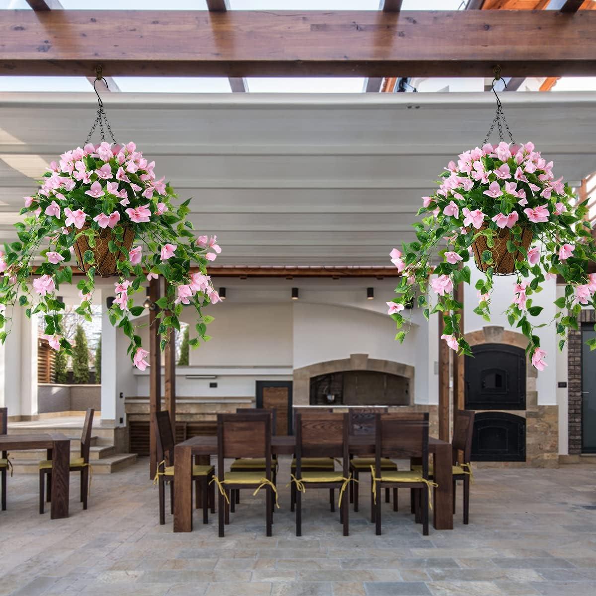 imageHomsunny Artificial Hanging Flowers Plants Basket for Outdoor Decoration4 PCS Faux Silk Bougainvillea Vine Flowers Look Real UV Resistant for Outside Porch Patio Yard Garden Decor PurplePink