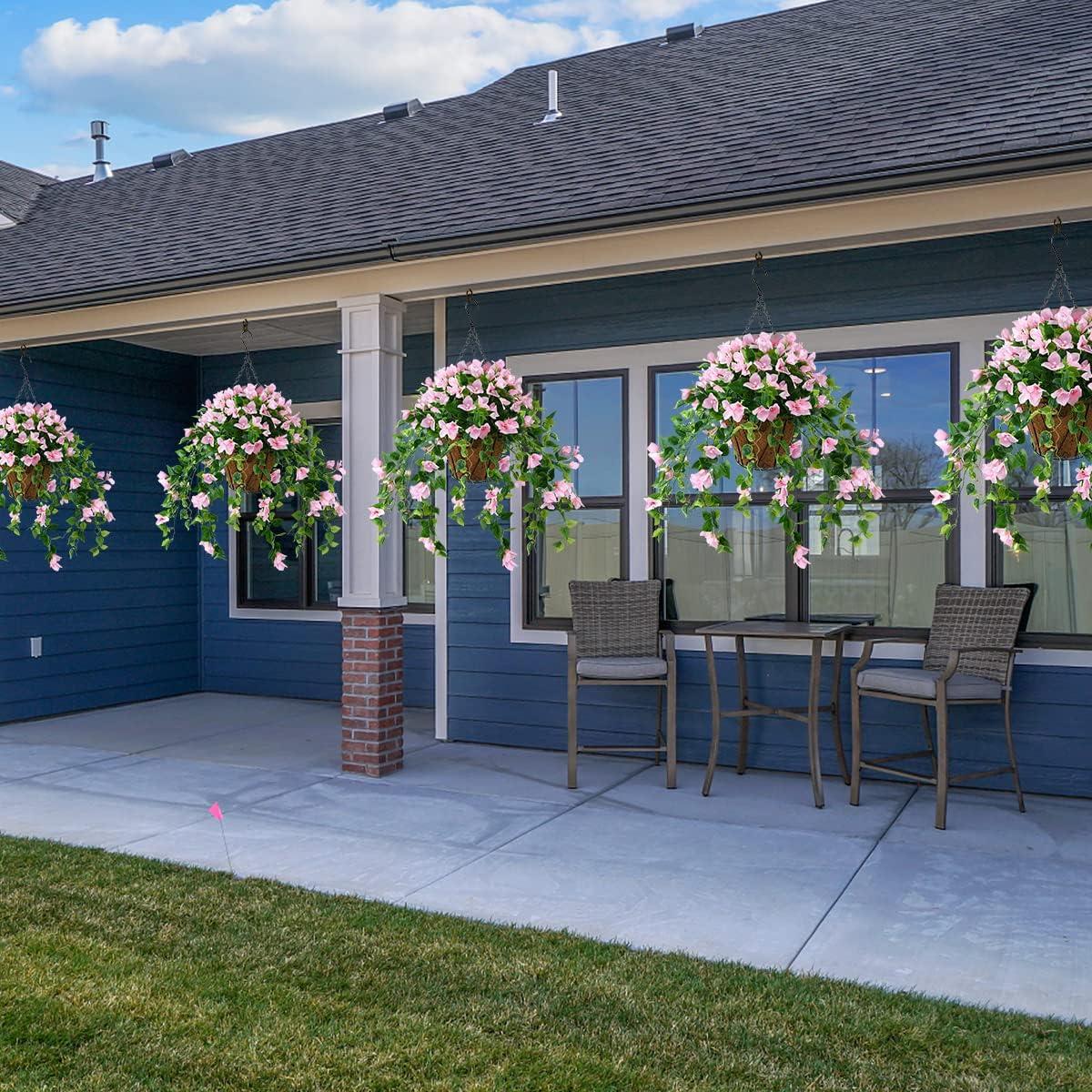 imageHomsunny Artificial Hanging Flowers Plants Basket for Outdoor Decoration4 PCS Faux Silk Bougainvillea Vine Flowers Look Real UV Resistant for Outside Porch Patio Yard Garden Decor PurplePink