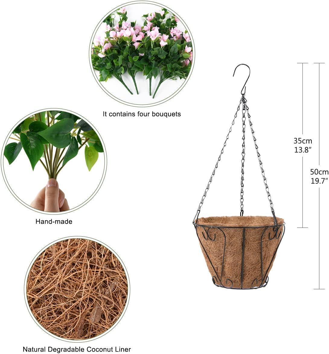 imageHomsunny Artificial Hanging Flowers Plants Basket for Outdoor Decoration4 PCS Faux Silk Bougainvillea Vine Flowers Look Real UV Resistant for Outside Porch Patio Yard Garden Decor PurplePink