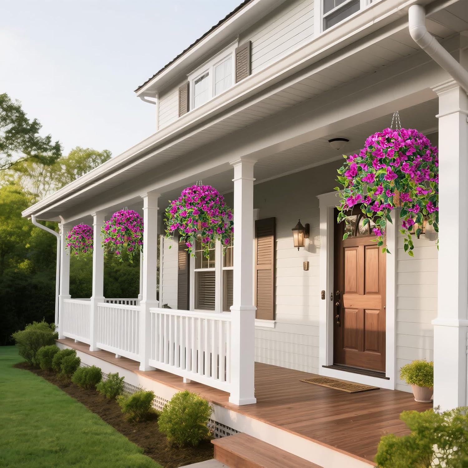 imageHomsunny Artificial Hanging Flowers Plants Basket for Outdoor Decoration4 PCS Faux Silk Bougainvillea Vine Flowers Look Real UV Resistant for Outside Porch Patio Yard Garden Decor PurplePurple