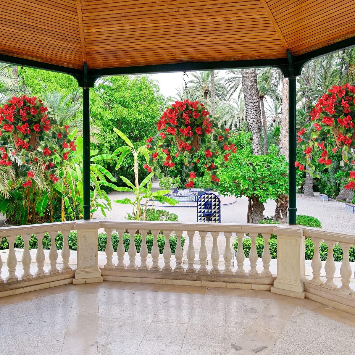 imageHomsunny Artificial Hanging Flowers Plants Basket for Outdoor Decoration4 PCS Faux Silk Bougainvillea Vine Flowers Look Real UV Resistant for Outside Porch Patio Yard Garden Decor PurpleRed