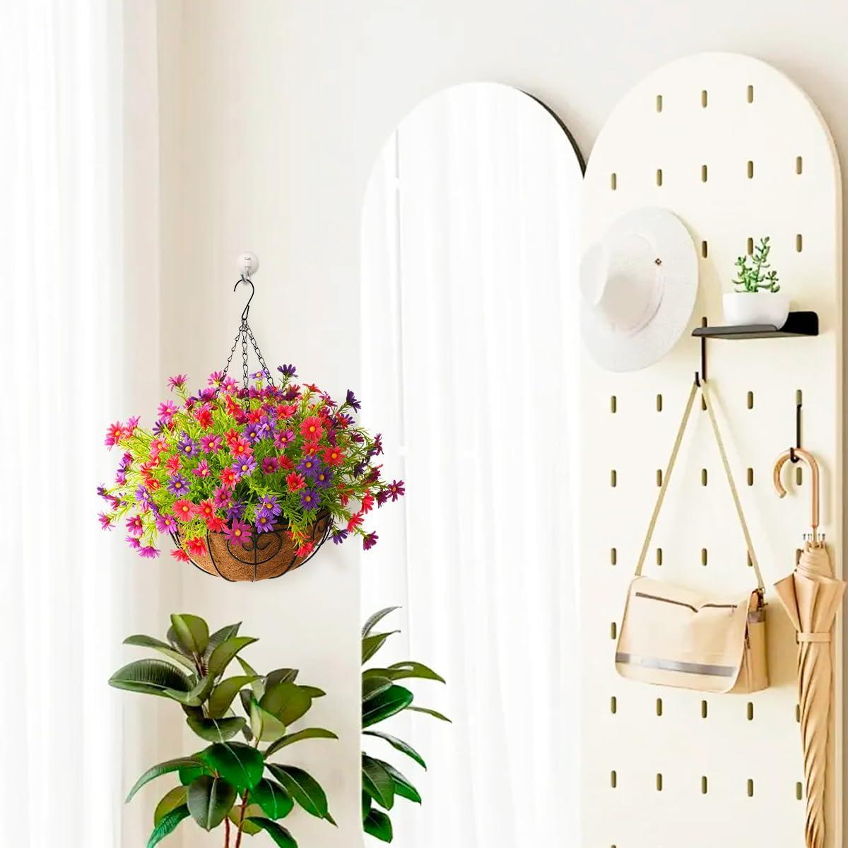 imageHomsunny Artificial Hanging Flowers for Outdoors Summer DecorationFaux Mums Silk ChrysanthemumHanging Planters in 12 inch Coconut Lining Basket for Home Outside Porch Decor