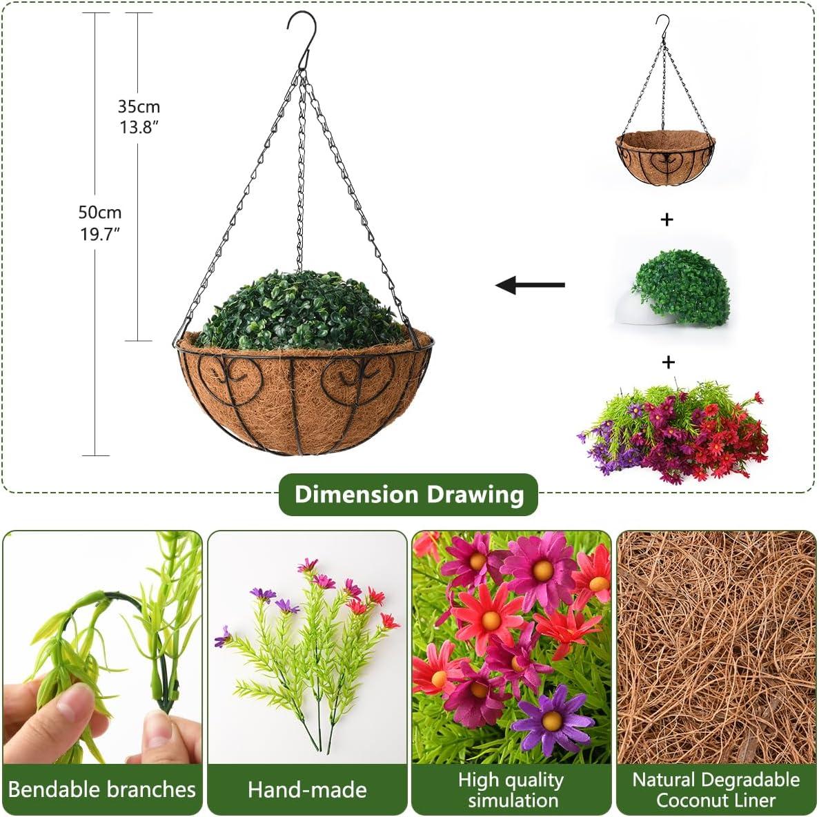 imageHomsunny Artificial Hanging Flowers for Outdoors Summer DecorationFaux Mums Silk ChrysanthemumHanging Planters in 12 inch Coconut Lining Basket for Home Outside Porch Decor