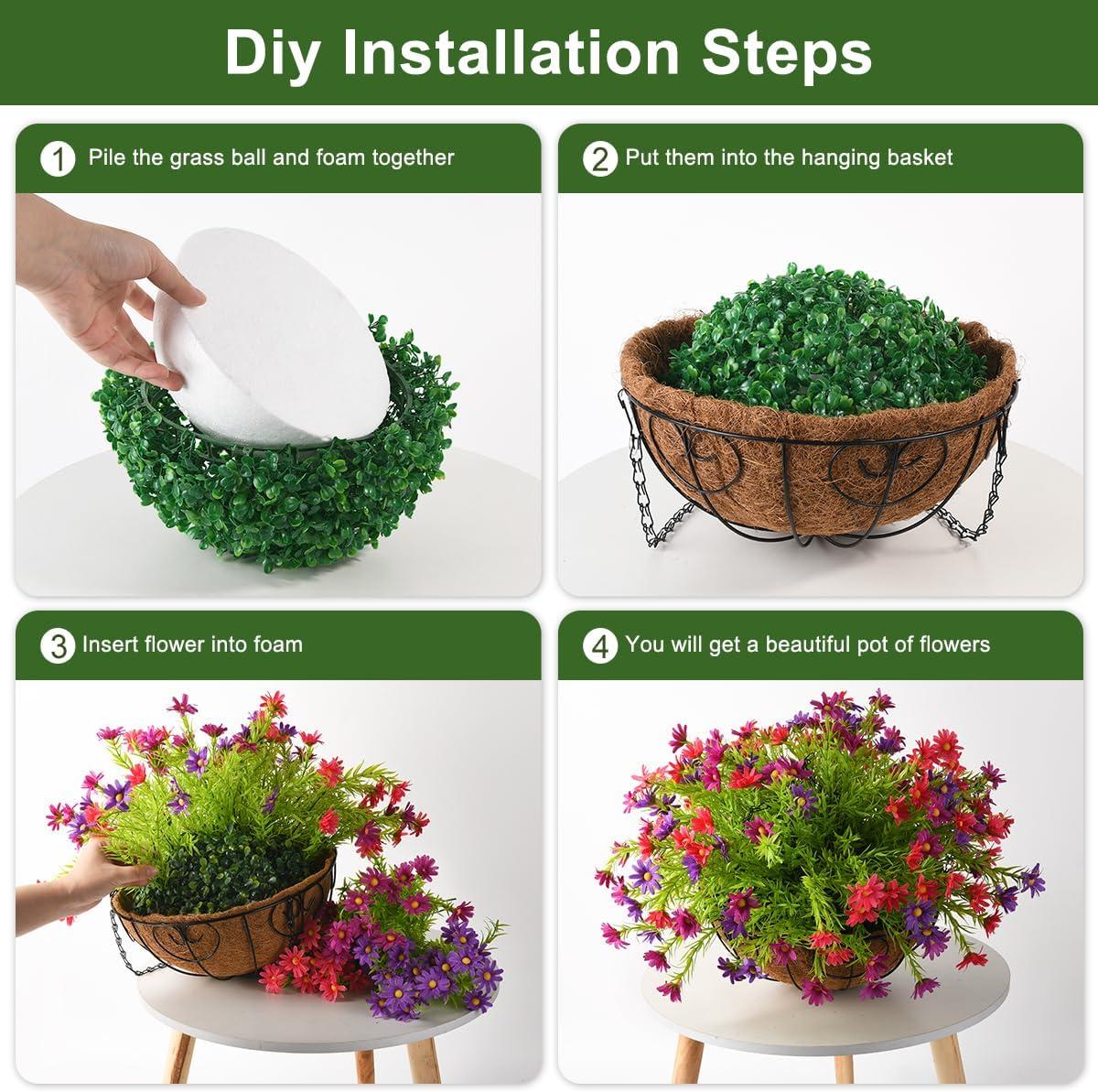 imageHomsunny Artificial Hanging Flowers for Outdoors Summer DecorationFaux Mums Silk ChrysanthemumHanging Planters in 12 inch Coconut Lining Basket for Home Outside Porch Decor