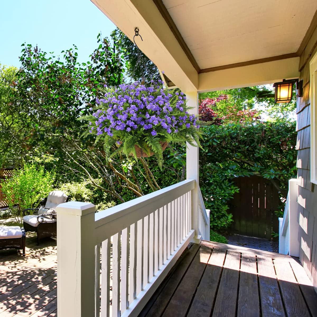 imageHomsunny Artificial Hanging Flowers in Basket Outdoor Indoor Patio Lawn Garden Decor UV Resistant Rose Eucalyptus Plants with 12inch Coconut Lining Chain FlowerpotPurple