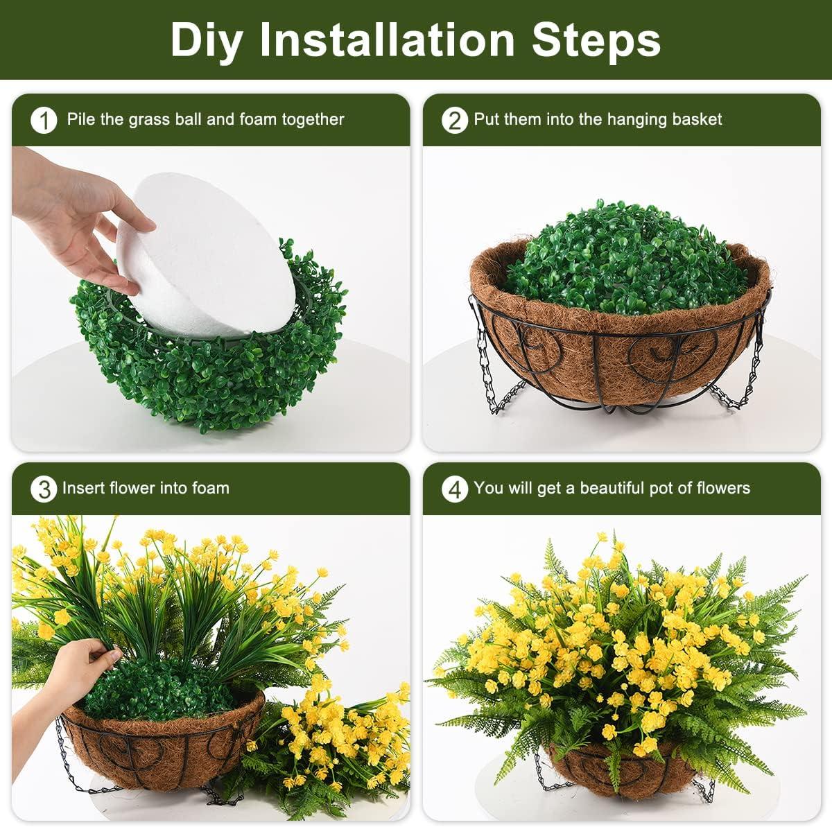 imageHomsunny Artificial Hanging Flowers in Basket Outdoor Indoor Patio Lawn Garden Decor UV Resistant Rose Eucalyptus Plants with 12inch Coconut Lining Chain FlowerpotYellow