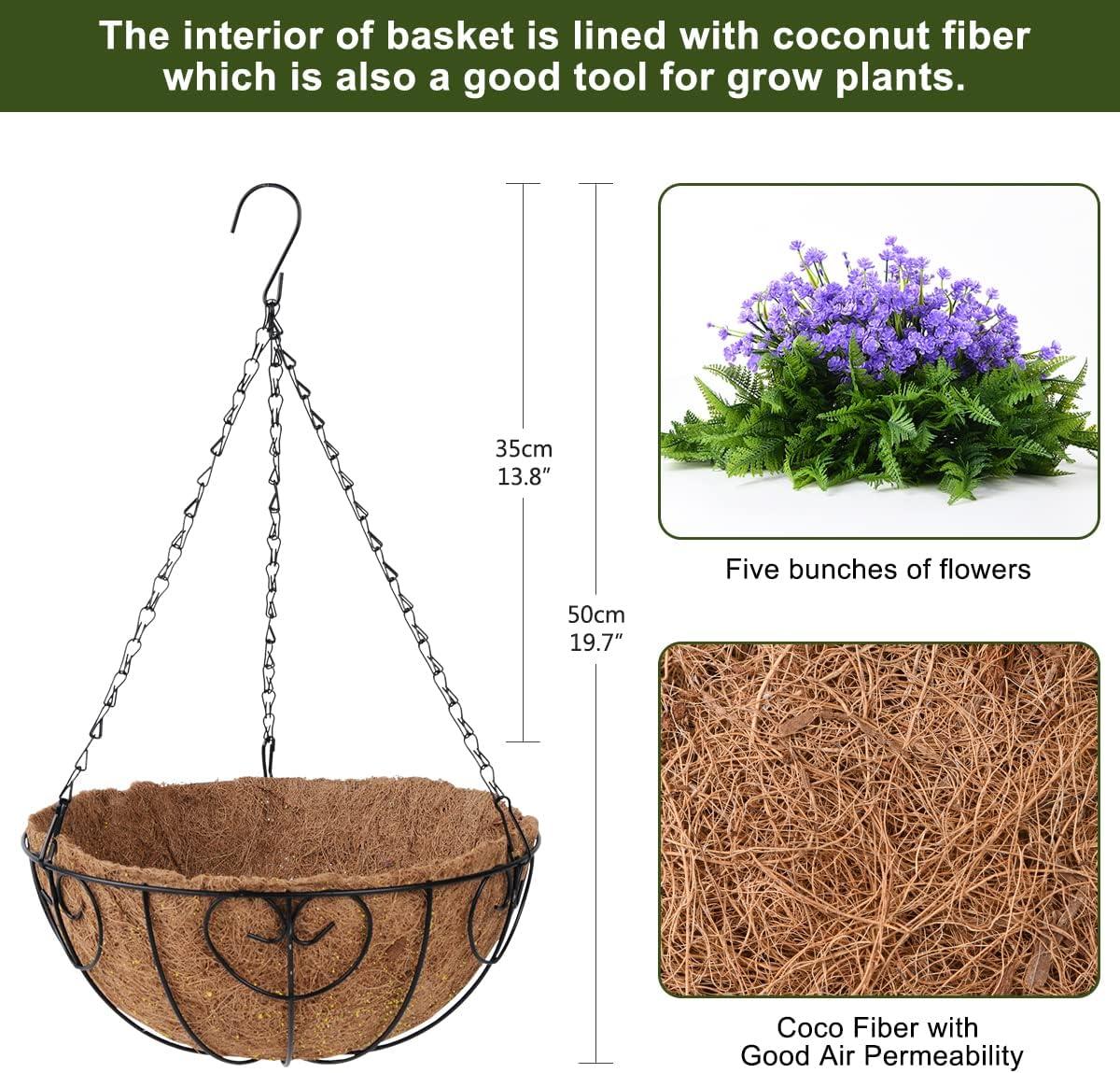 imageHomsunny Artificial Hanging Flowers in Basket Outdoor Indoor Patio Lawn Garden Decor UV Resistant Rose Eucalyptus Plants with 12inch Coconut Lining Chain FlowerpotPurple