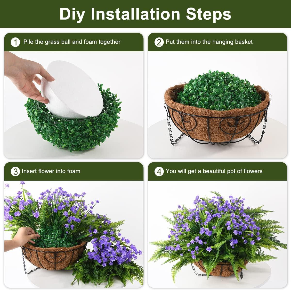 imageHomsunny Artificial Hanging Flowers in Basket Outdoor Indoor Patio Lawn Garden Decor UV Resistant Rose Eucalyptus Plants with 12inch Coconut Lining Chain FlowerpotPurple