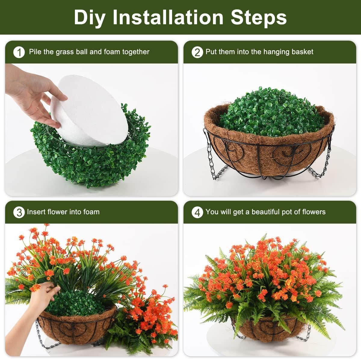 imageHomsunny Artificial Hanging Flowers in Basket Outdoor Indoor Patio Lawn Garden Decor UV Resistant Rose Eucalyptus Plants with 12inch Coconut Lining Chain FlowerpotRed