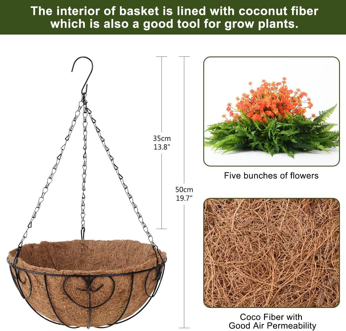 imageHomsunny Artificial Hanging Flowers in Basket Outdoor Indoor Patio Lawn Garden Decor UV Resistant Rose Eucalyptus Plants with 12inch Coconut Lining Chain FlowerpotRed