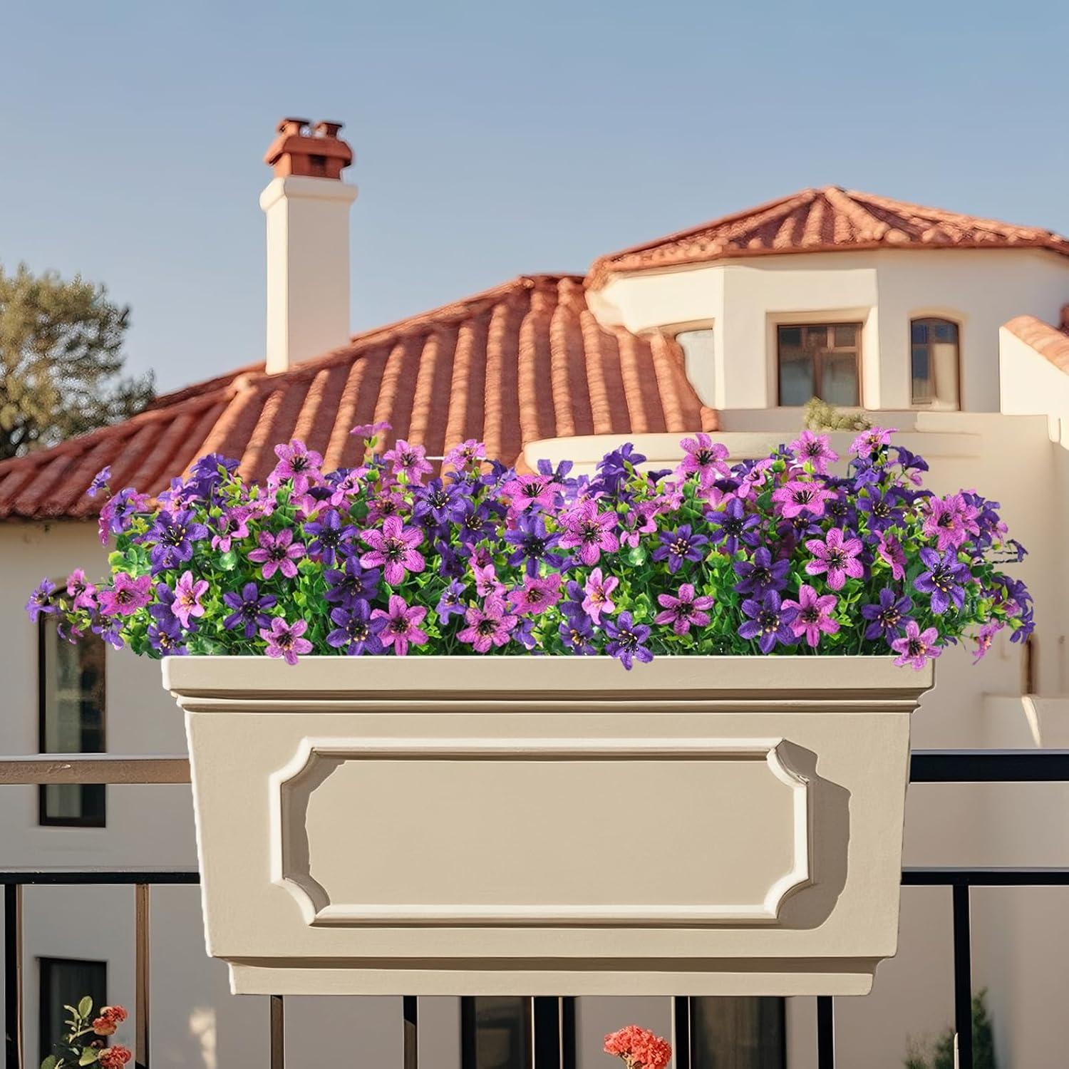 imageHomsunny Artificial Mums Fake Flowers for Outdoors Decoration 12 Bundles Faux Silk Daisy Plants UV Resistant for Outside Garden Front Door Porch Planter Patio Yard MixDouble Purple