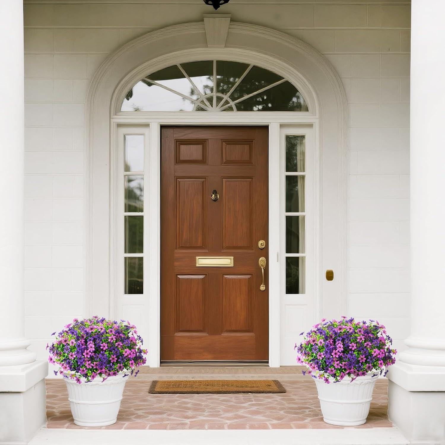 imageHomsunny Artificial Mums Fake Flowers for Outdoors Decoration 12 Bundles Faux Silk Daisy Plants UV Resistant for Outside Garden Front Door Porch Planter Patio Yard MixDouble Purple