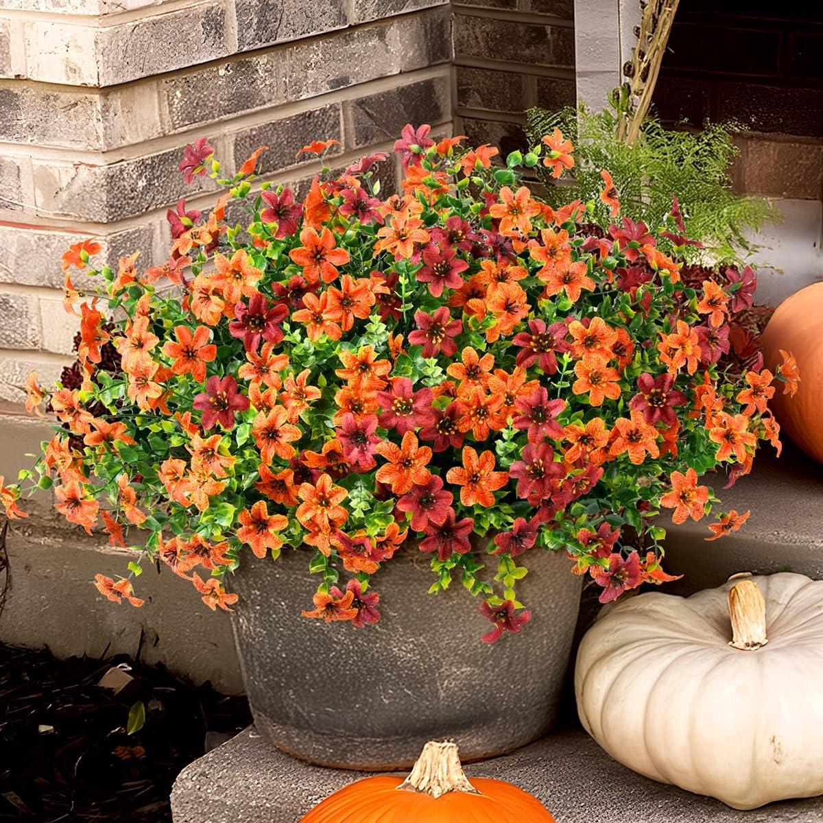 imageHomsunny Artificial Mums Fake Flowers for Outdoors Decoration 12 Bundles Faux Silk Daisy Plants UV Resistant for Outside Garden Front Door Porch Planter Patio Yard MixOrang Brown C