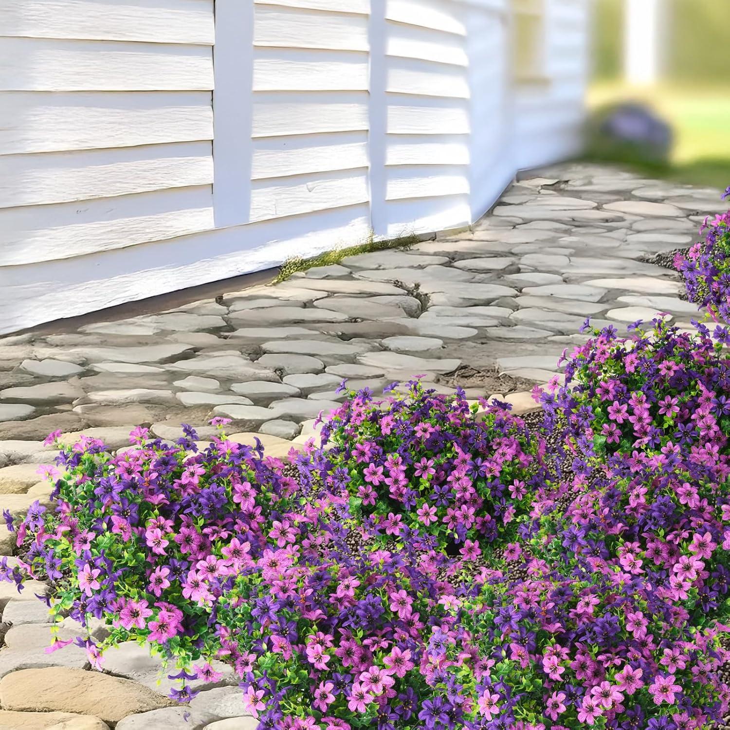 imageHomsunny Artificial Mums Fake Flowers for Outdoors Decoration 12 Bundles Faux Silk Daisy Plants UV Resistant for Outside Garden Front Door Porch Planter Patio Yard MixDouble Purple