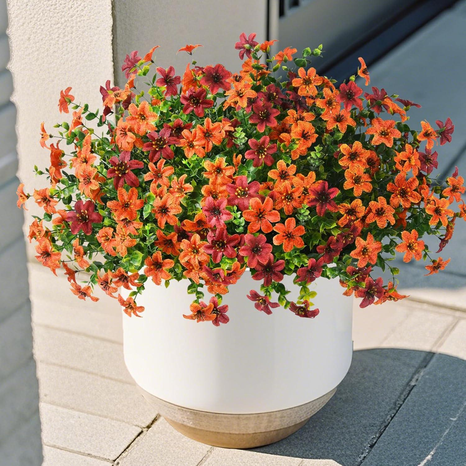 imageHomsunny Artificial Mums Fake Flowers for Outdoors Decoration 12 Bundles Faux Silk Daisy Plants UV Resistant for Outside Garden Front Door Porch Planter Patio Yard MixOrang Brown C