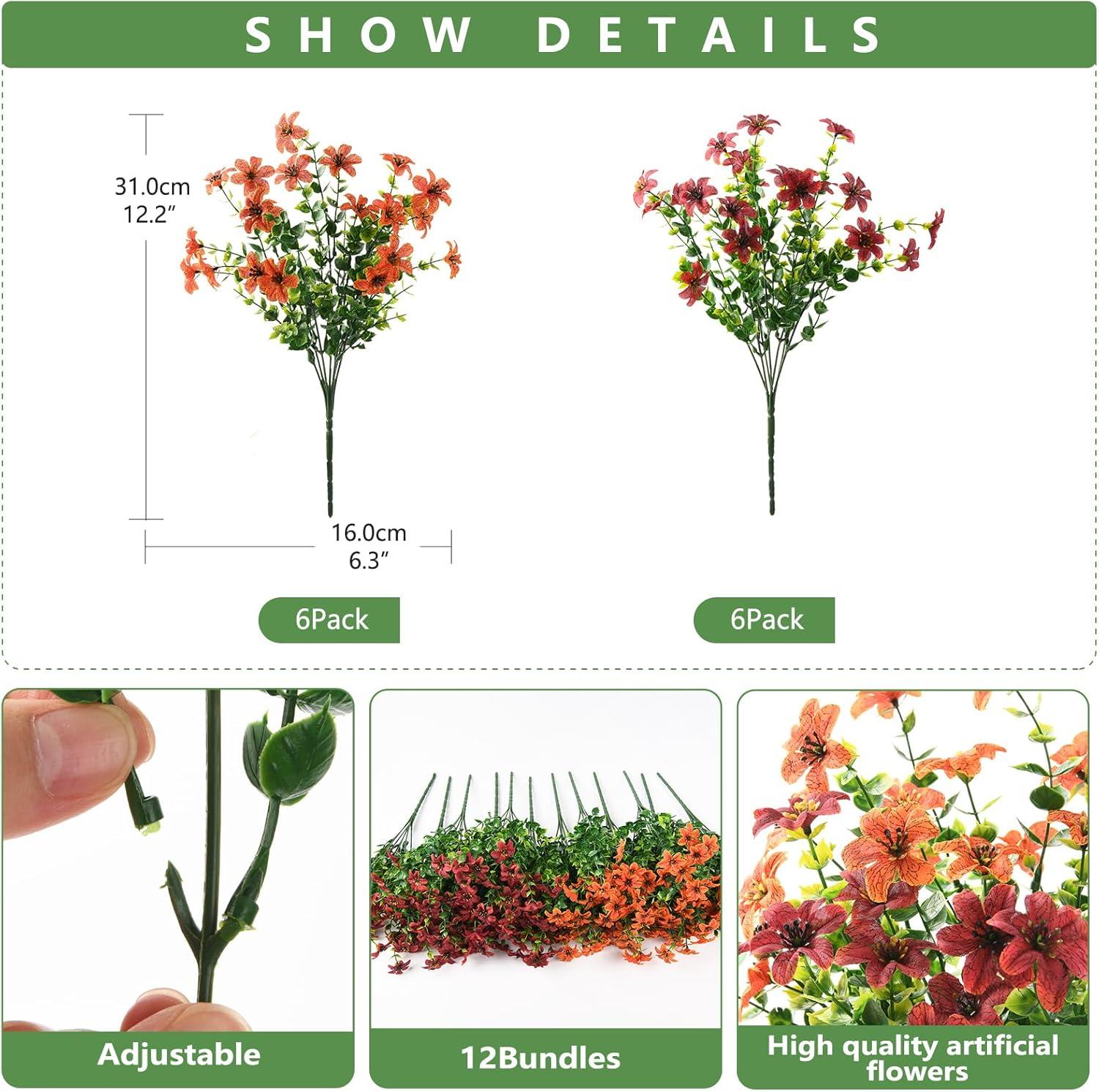 imageHomsunny Artificial Mums Fake Flowers for Outdoors Decoration 12 Bundles Faux Silk Daisy Plants UV Resistant for Outside Garden Front Door Porch Planter Patio Yard MixOrang Brown C