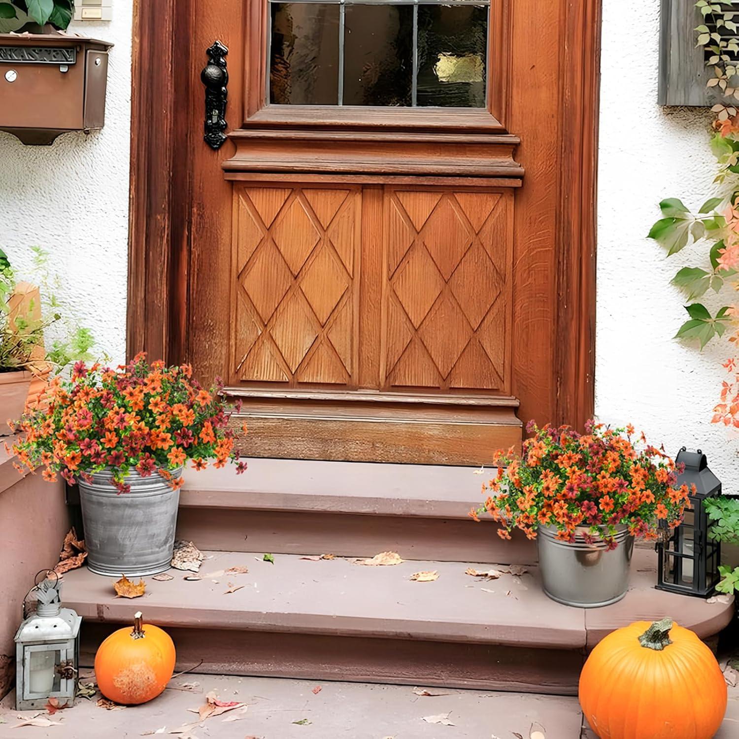 imageHomsunny Artificial Mums Fake Flowers for Outdoors Decoration 12 Bundles Faux Silk Daisy Plants UV Resistant for Outside Garden Front Door Porch Planter Patio Yard MixOrang Brown C