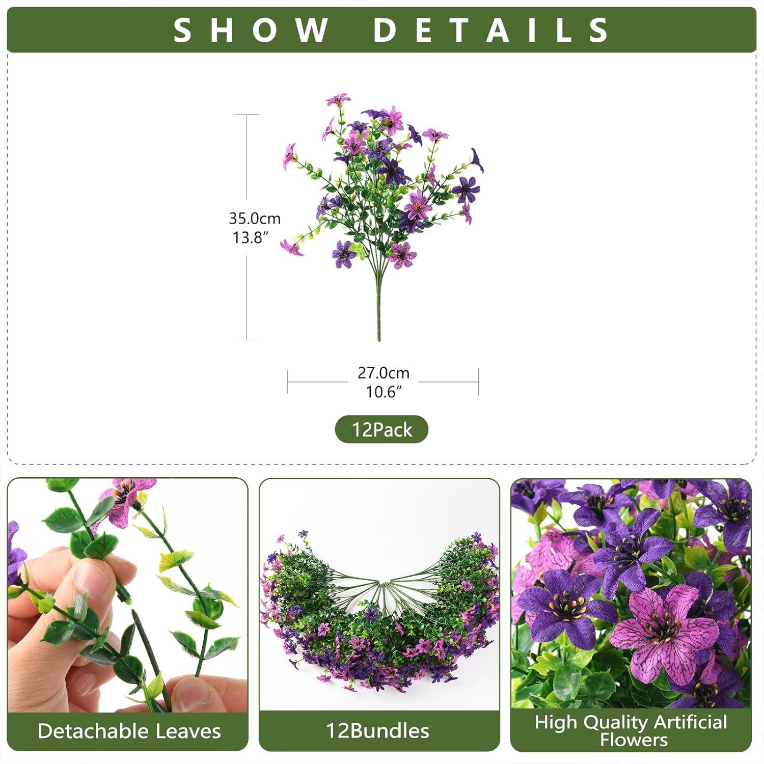 imageHomsunny Artificial Mums Fake Flowers for Outdoors Decoration 12 Bundles Faux Silk Daisy Plants UV Resistant for Outside Garden Front Door Porch Planter Patio Yard MixDouble Purple