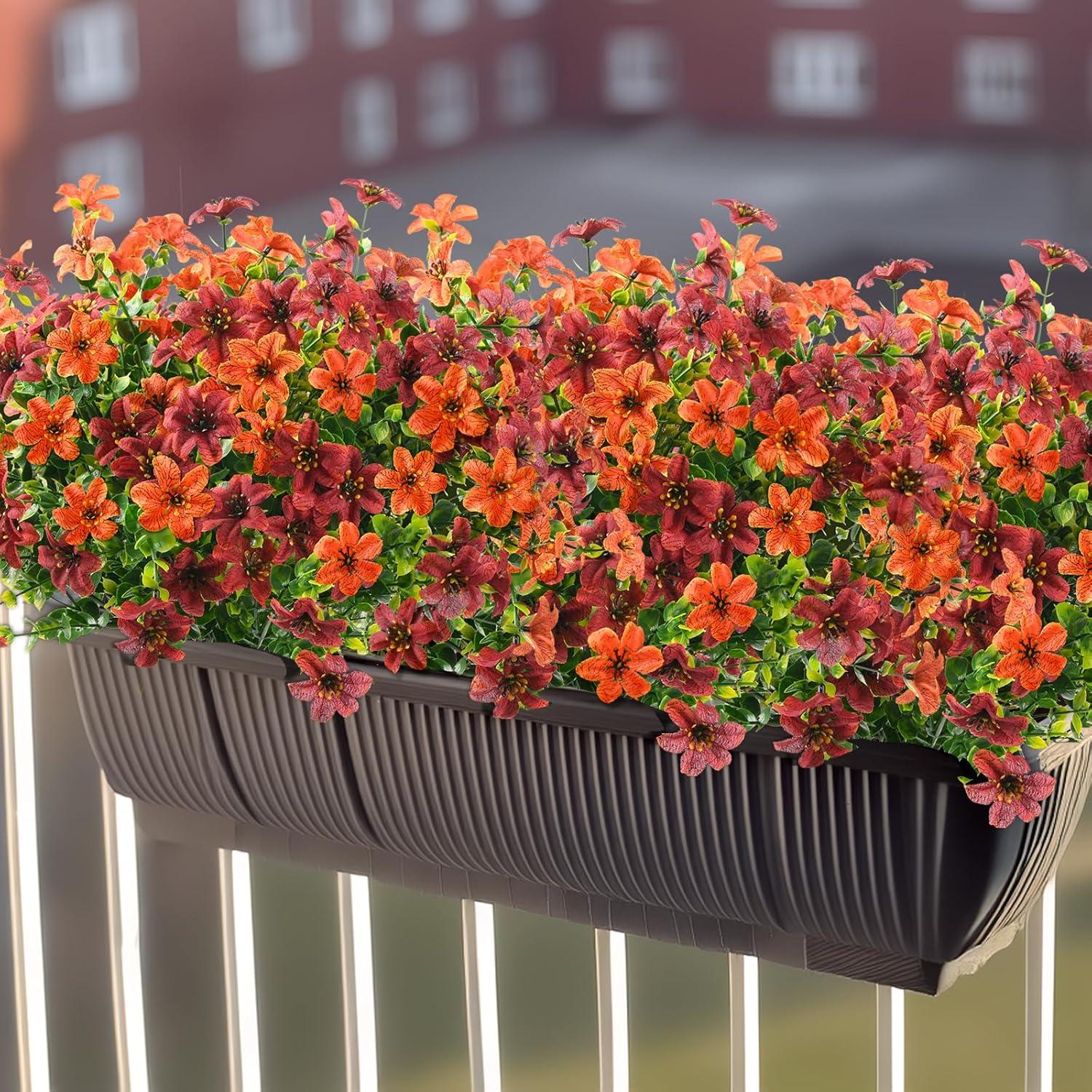 imageHomsunny Artificial Mums Fake Flowers for Outdoors Decoration 12 Bundles Faux Silk Daisy Plants UV Resistant for Outside Garden Front Door Porch Planter Patio Yard MixOrang Brown C