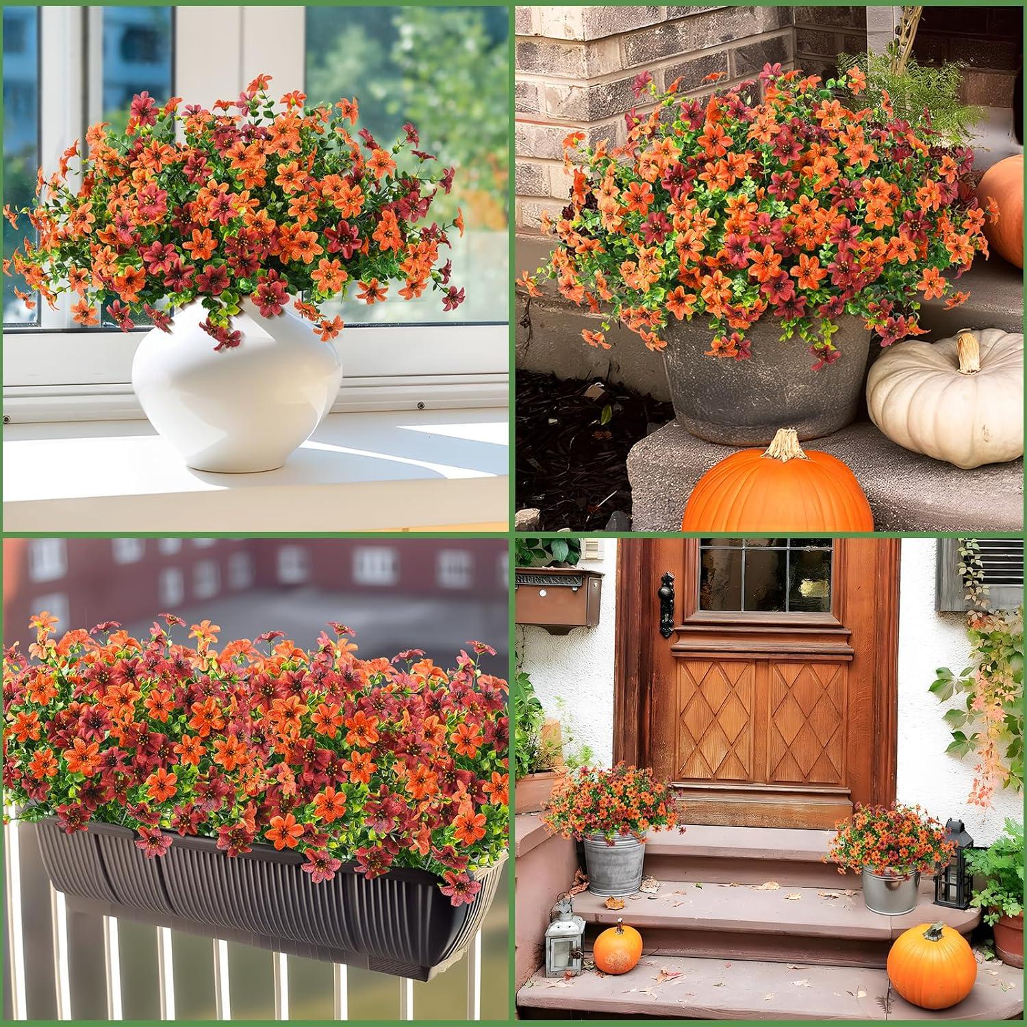 imageHomsunny Artificial Mums Fake Flowers for Outdoors Decoration 12 Bundles Faux Silk Daisy Plants UV Resistant for Outside Garden Front Door Porch Planter Patio Yard MixOrang Brown C