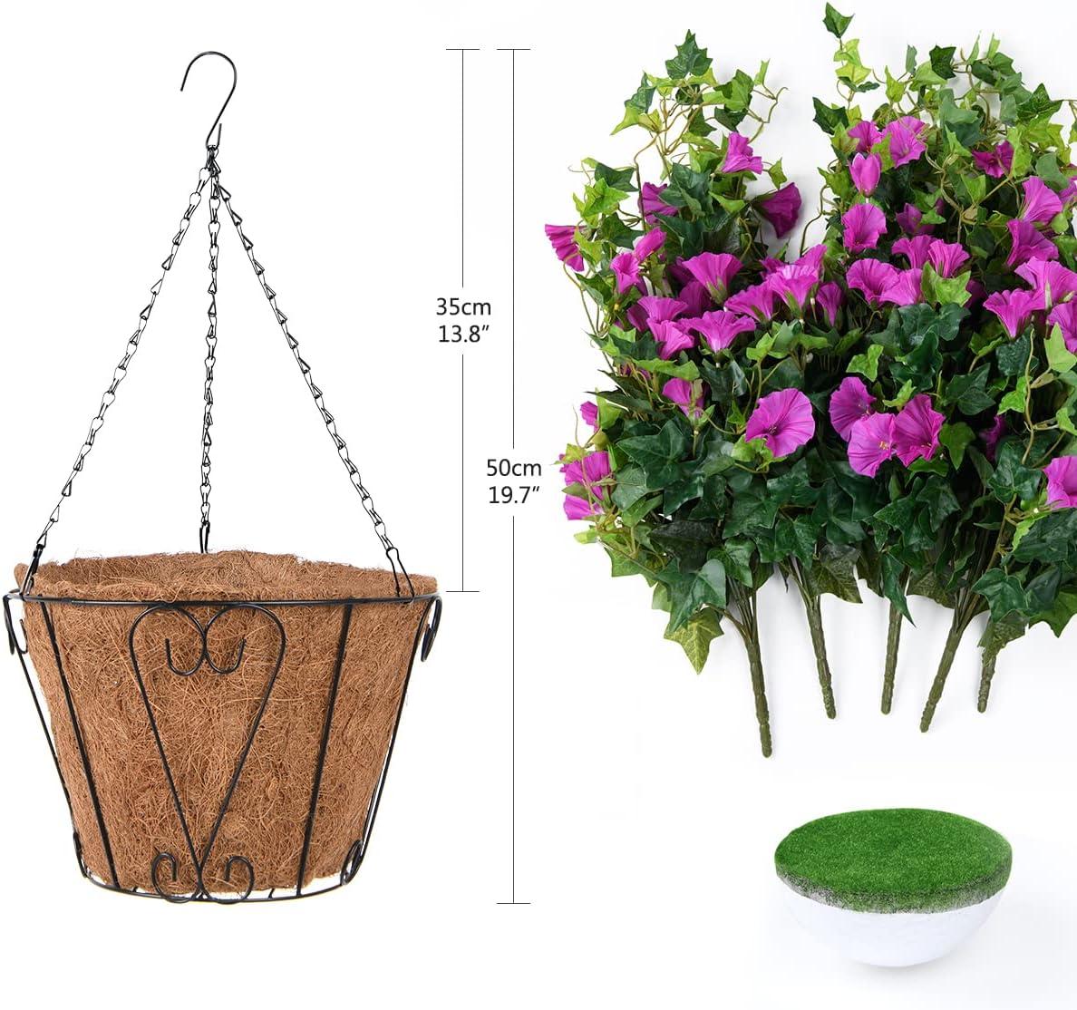 imageHomsunny Artificial Vine Silk Petunia Flowers Fake Hanging Plant in Basket Coconut Lining Pot Porch Decoration for Patio Lawn Garden Spring DecorBluePurple